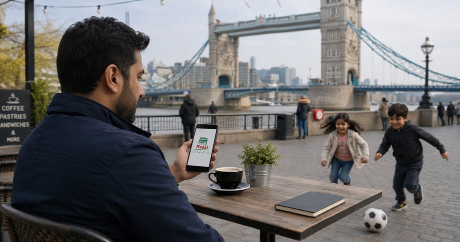 Overseas Pakistani investor in London managing Pakistan real estate investments remotely using digital property platforms.