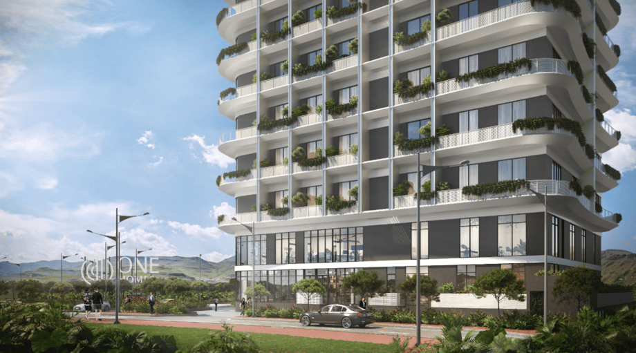 CGI rendering of Diyàr residences showcasing contemporary architecture, surrounded by landscaped greenery and distant hills, representing secure long-term property investment in Islamabad tailored for overseas families seeking wellness, stability, and peace of mind.