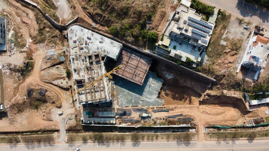 An aerial view of a building under construction